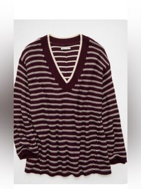 AEO Big Hug V-Neck Sweater - Cherry Color